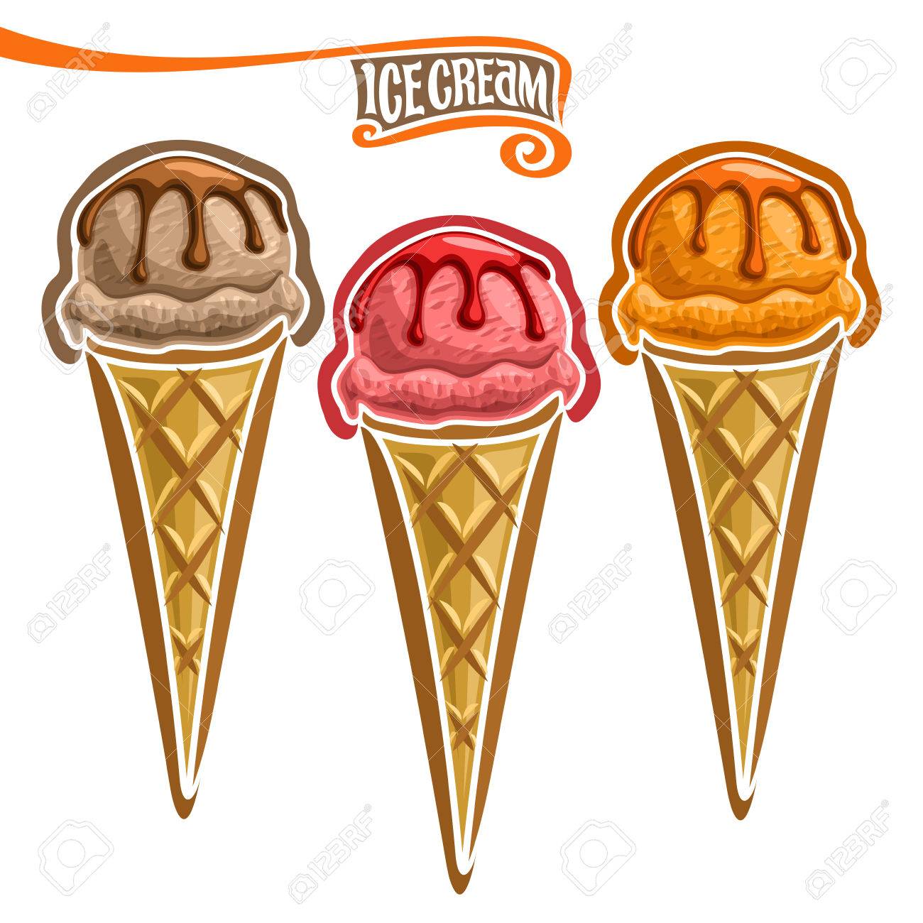 ベクトルのワッフル コーンにアイスクリームのセット 3 のワッフル コーン アイス添え 白い背景で隔離 のイラスト素材 ベクタ Image 0929