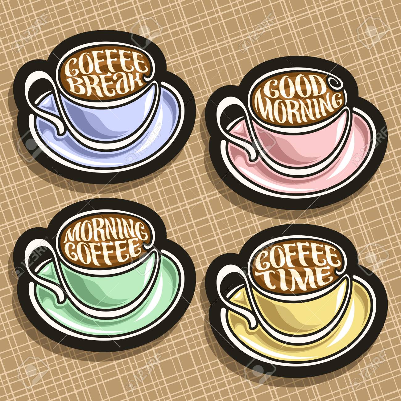 vector set of colorful coffee cups original typeface for wishes