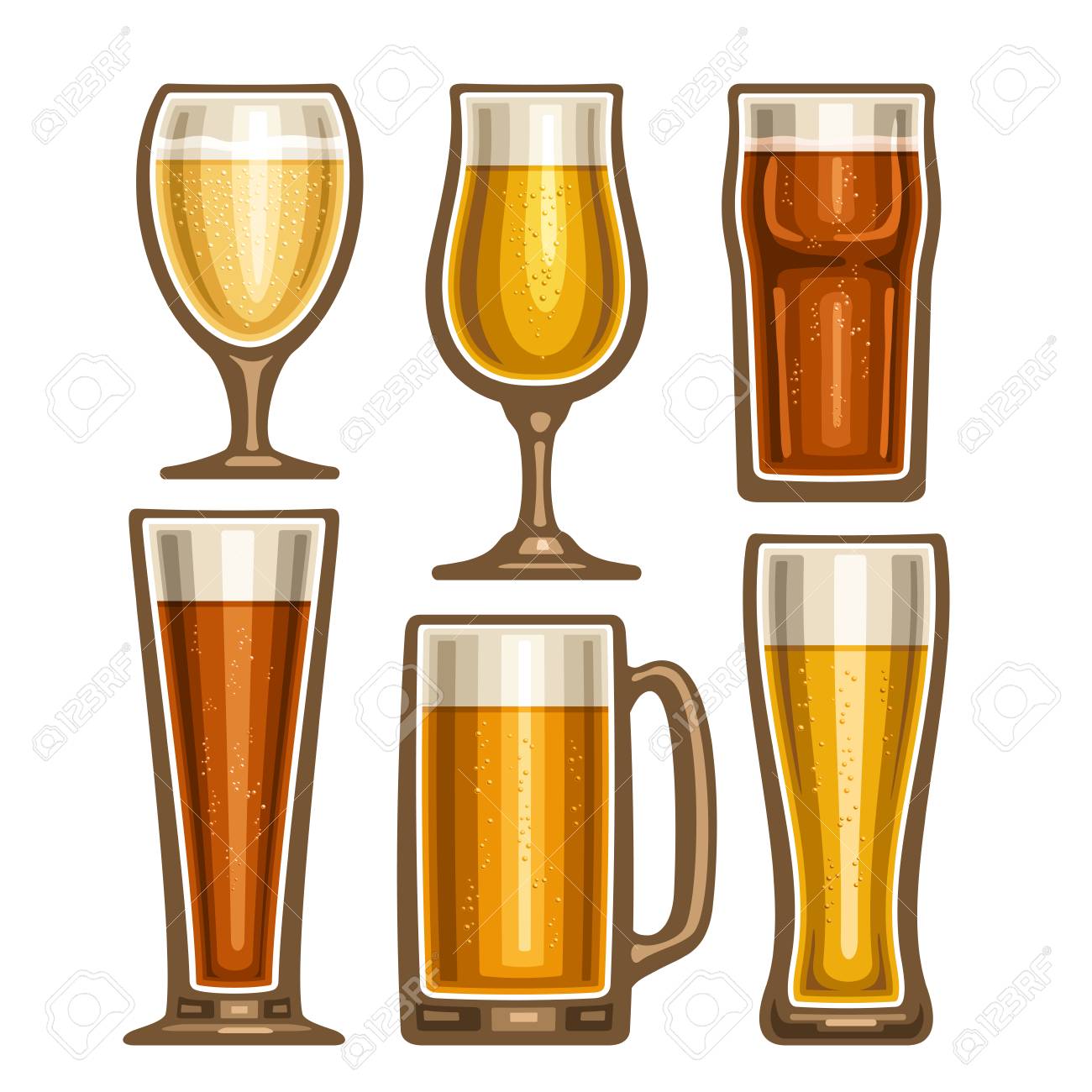 Download Vector Set Of Different Beer Glassware 6 Full Glass Cups With Royalty Free Cliparts Vectors And Stock Illustration Image 100775013