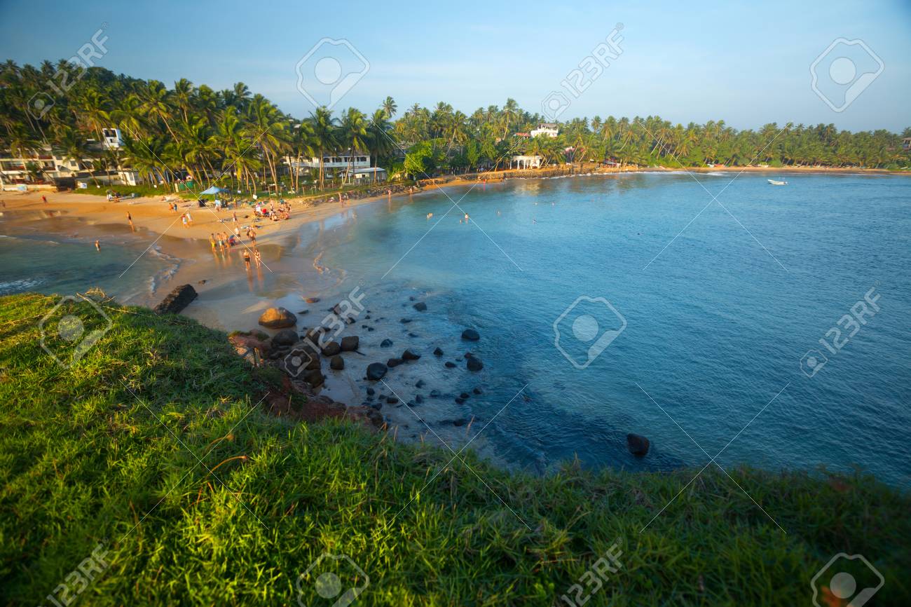 Tropical Beach In The Town Of Mirissa Sri Lanka Stock Photo