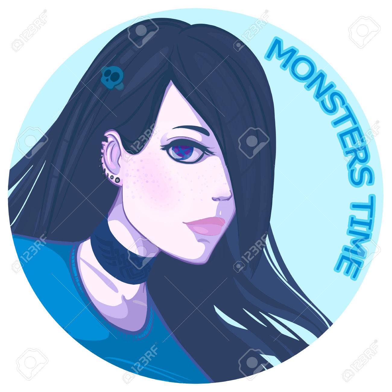 Monstre Fille Aux Cheveux Noirs Icône Monstres Temps