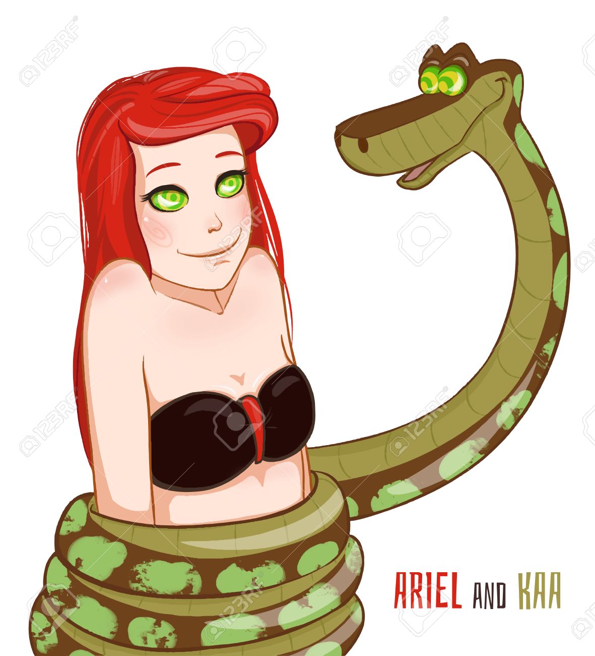 蛇 Kaa によって催眠術をかけられた美しいアリエルのイラスト素材 ベクタ Image