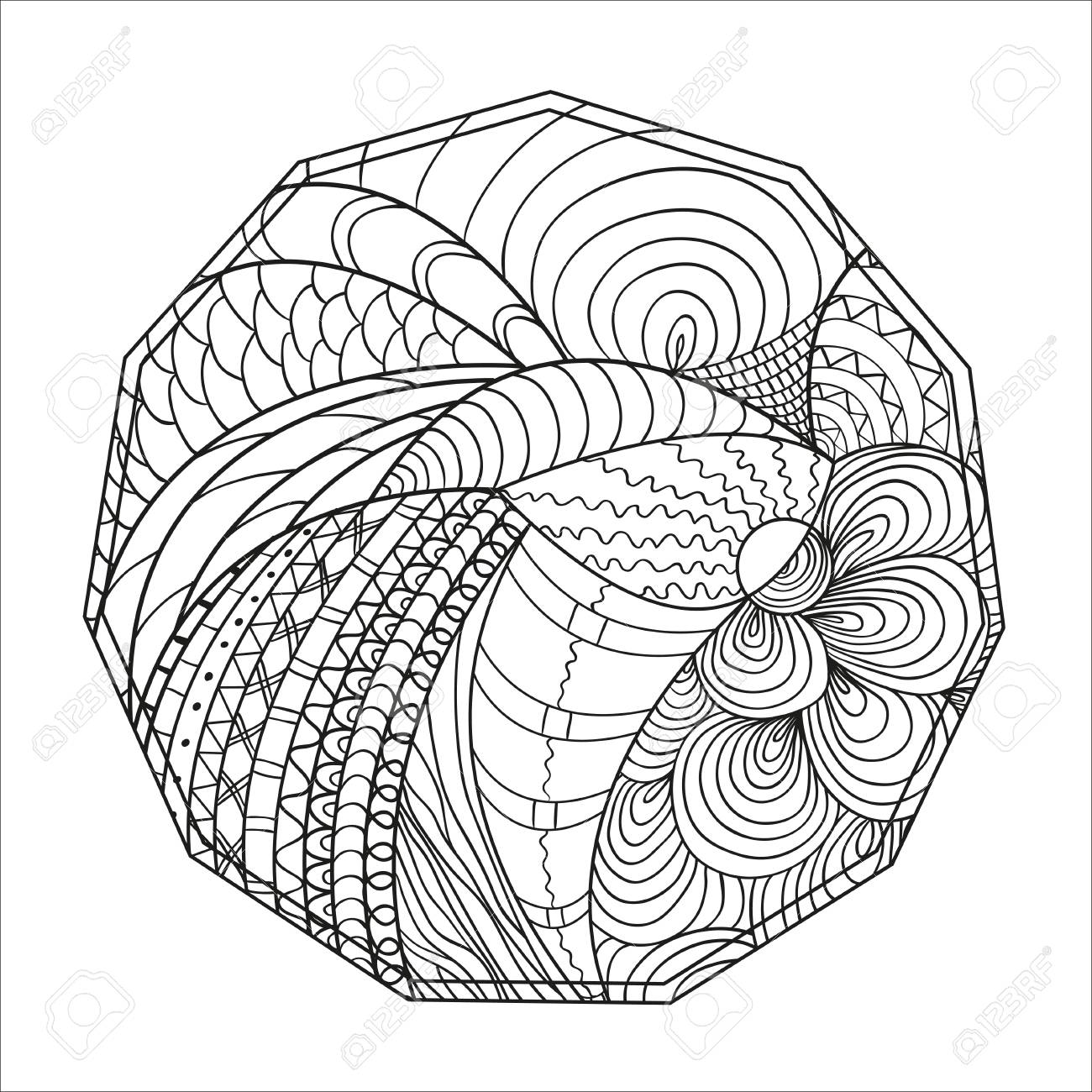 Palm Desenhado À Mão Humana Zentangle Preto Adulto Livro De