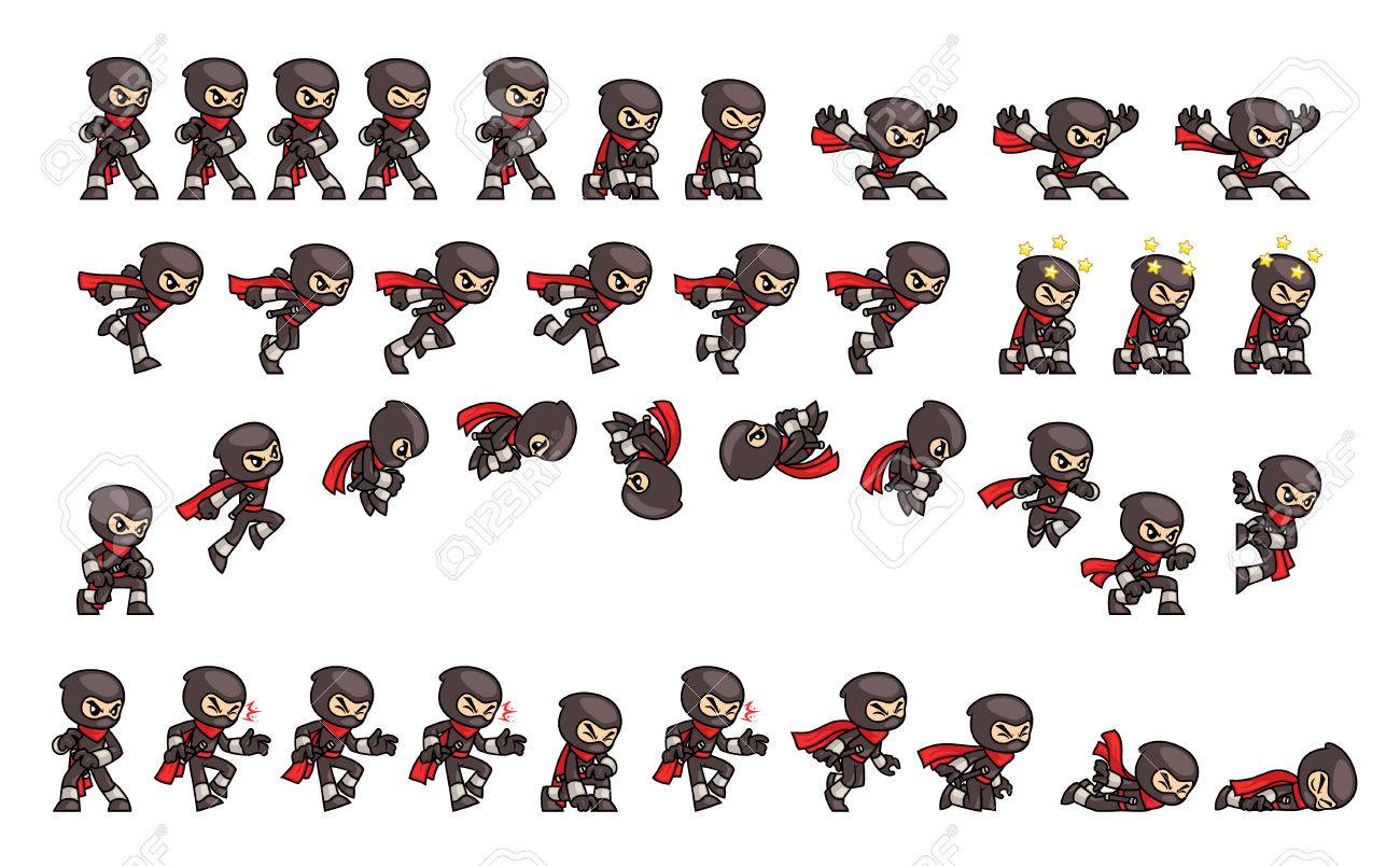 黒忍者ゲーム スプライト。横スクロール、アクション、および