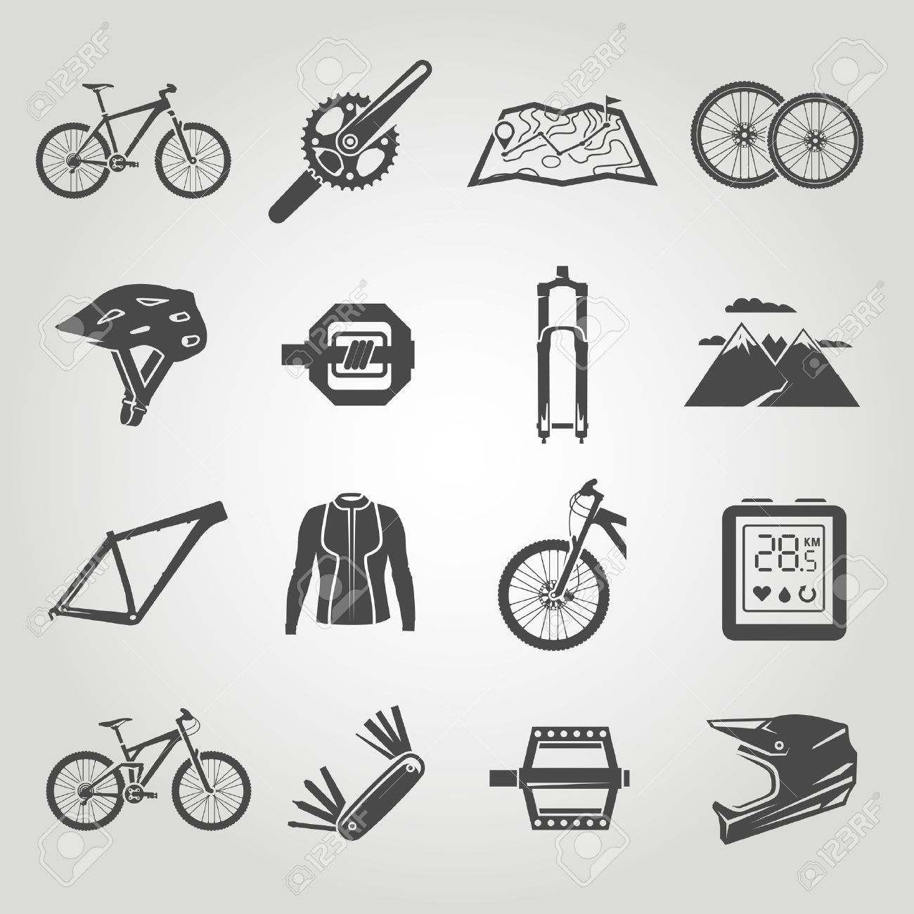 Simple black icons set. Mountain bike. Set 4 - 50304055 Simple black icons set. Mountain bike. Set 4 - 50304055
