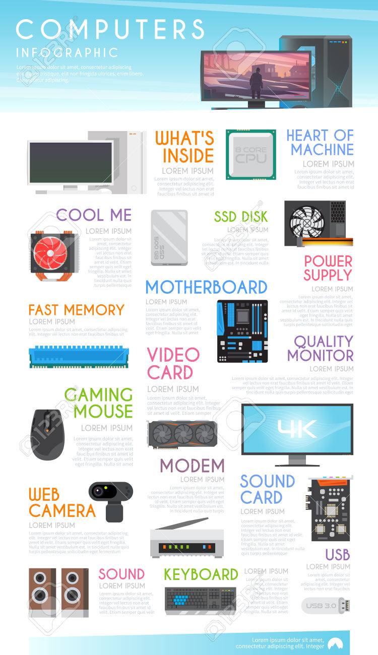 stylish vector infographics on the theme of personal computers computer theame