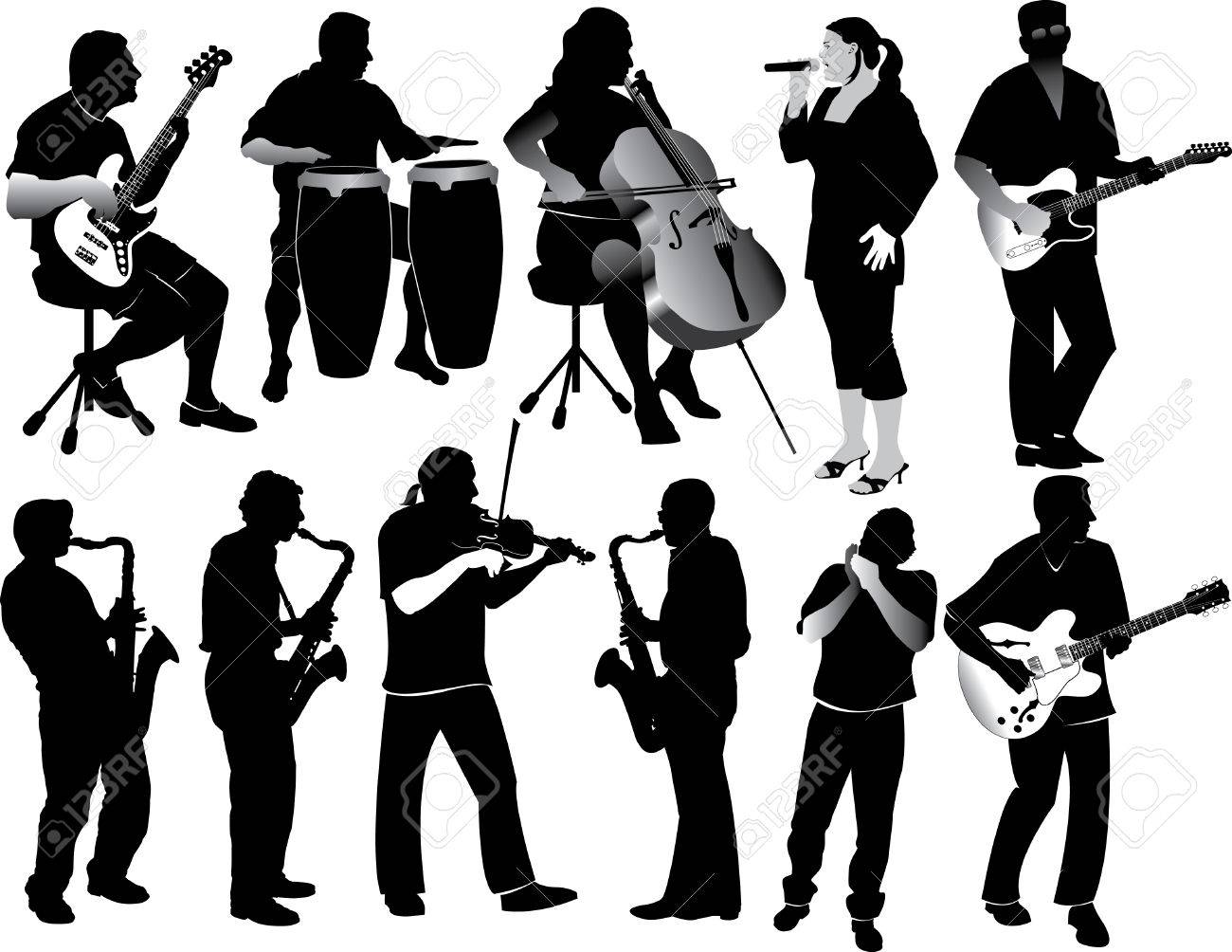 図 11 シルエット人様々 な楽器を演奏します のイラスト素材 ベクタ Image