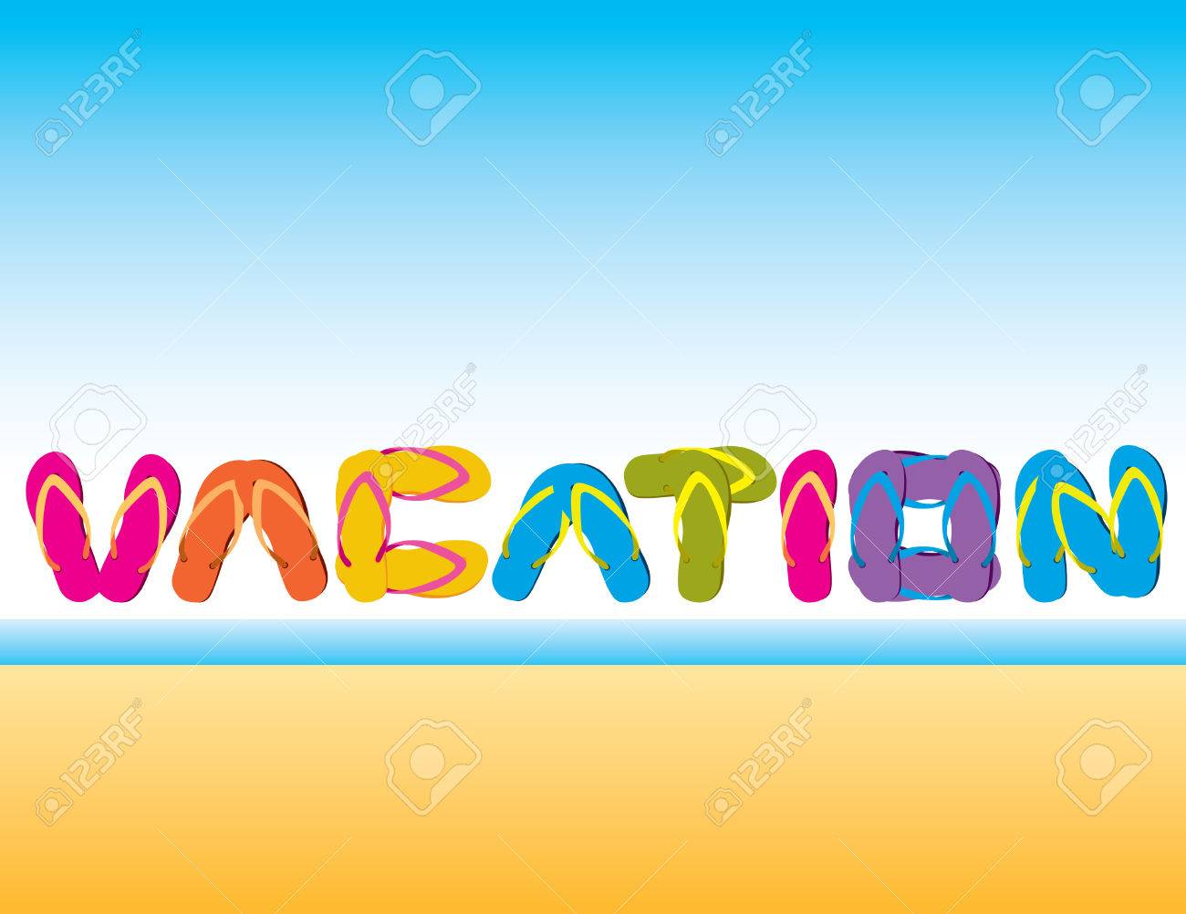 the word vacation is spelled out of flip flops royalty free cliparts vacation word