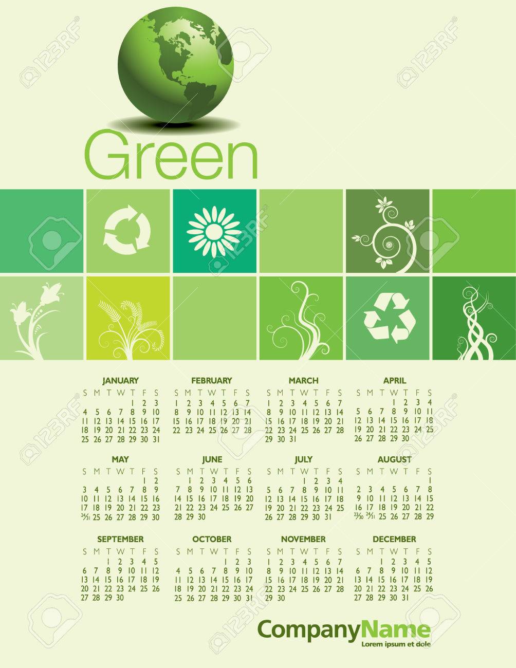 A 15 Green Environmental Calendar For Print Or Web Royalty Free Cliparts Vectors And Stock Illustration Image