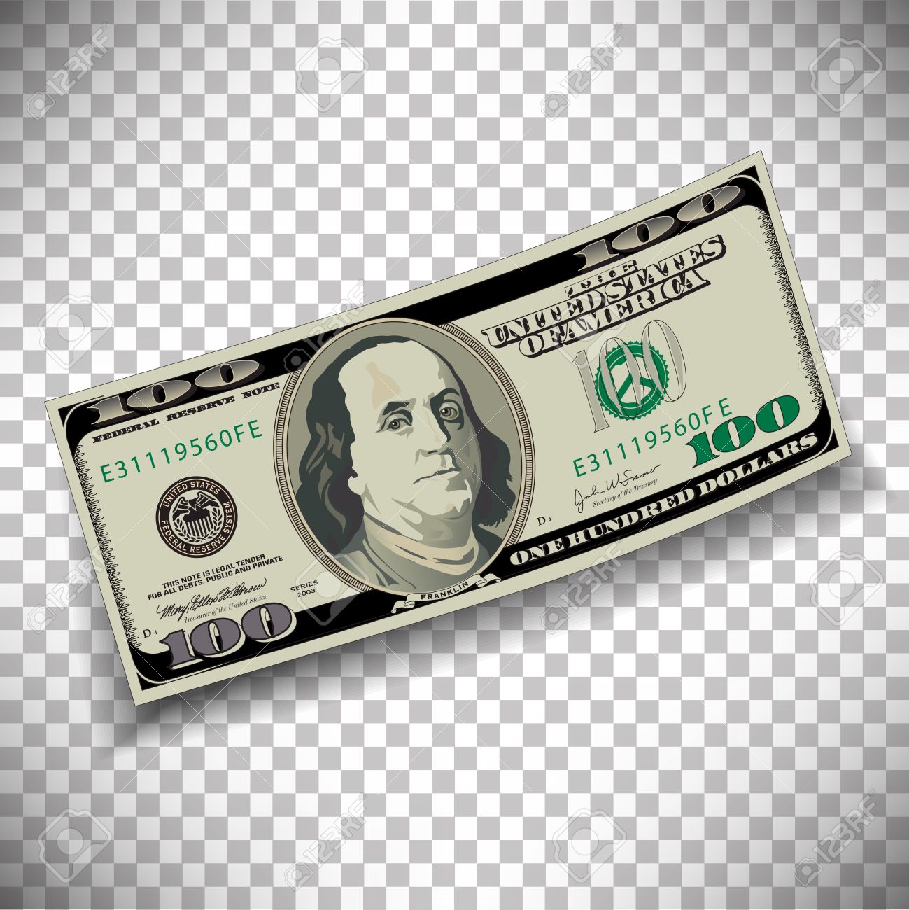 a 100 dollar bill on a transparent background royalty free cliparts