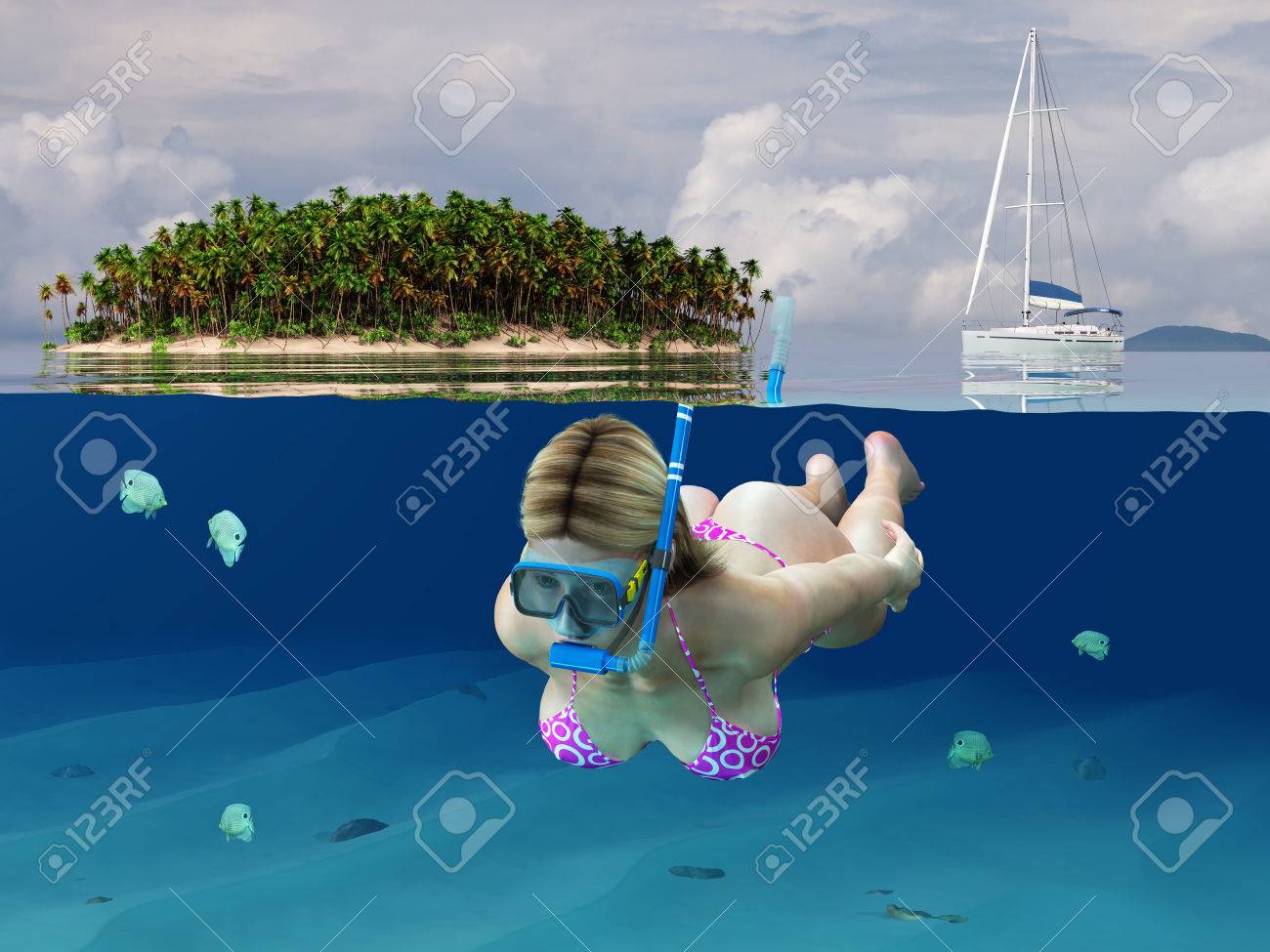 熱帯の海に潜る女性 の写真素材 画像素材 Image