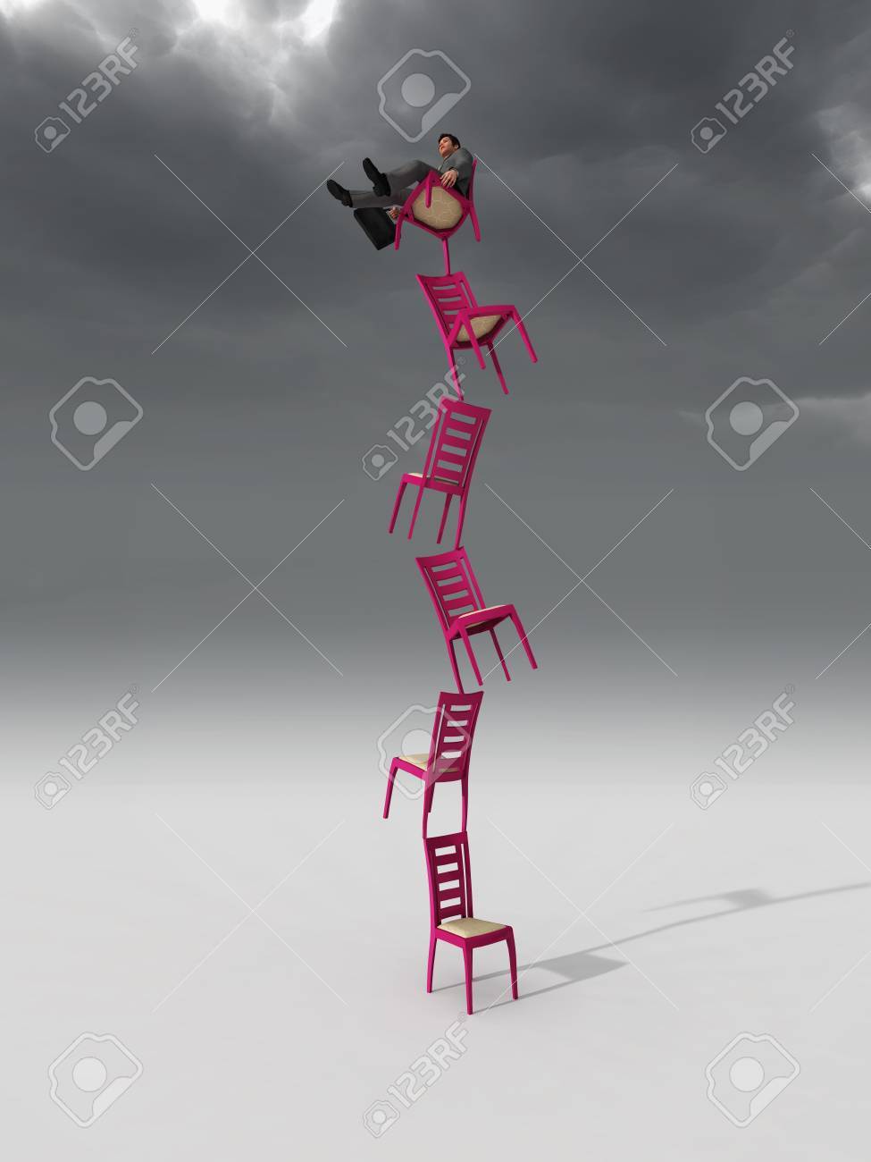 businessman balancing on a chair - 67152942