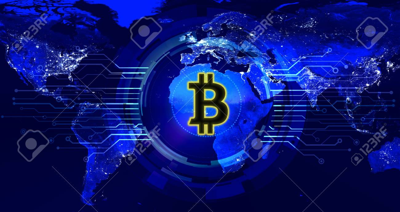 Bitcoin Digital Currency On World Map,concept Of The Global Currency Flow  Network Stock Photo, Picture and Royalty Free Image. Image 96401193.