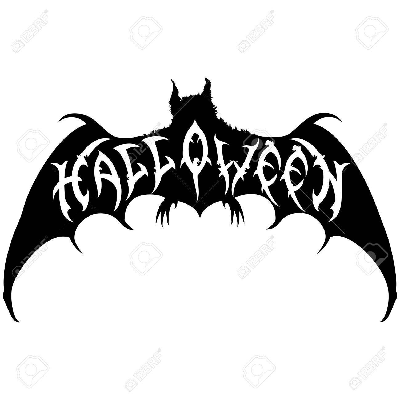 コウモリのシルエットにイラスト ハロウィン タイトルが配置されます 手作りテキスト ハロウィーン 自分のデザインで のイラスト素材 ベクタ Image