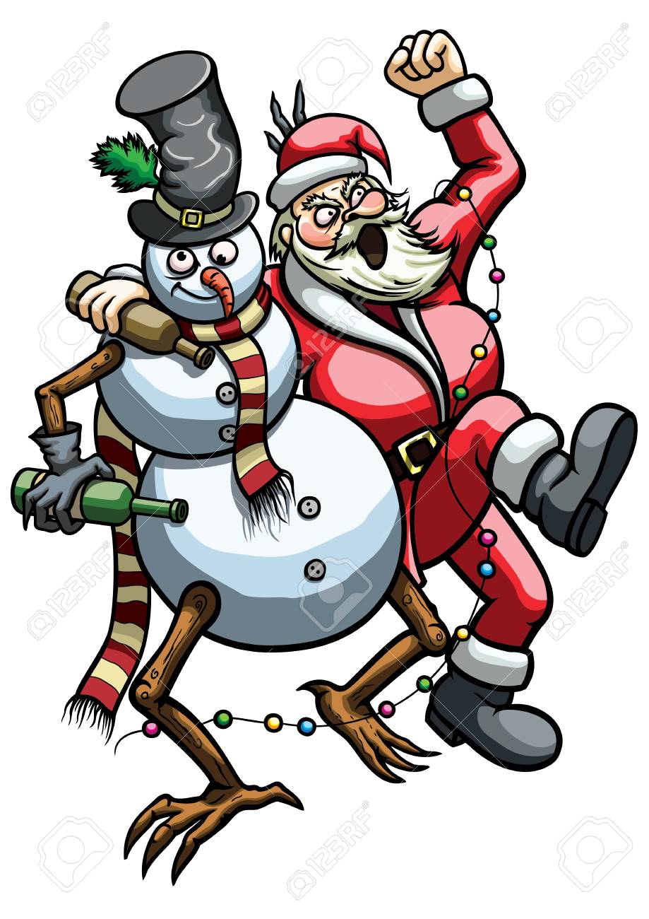 Illustration A Drunk Snowman And Rowdy Roaring Santa Claus Hugging  Фотография, картинки, изображения и сток-фотография без роялти. Image  93309521.