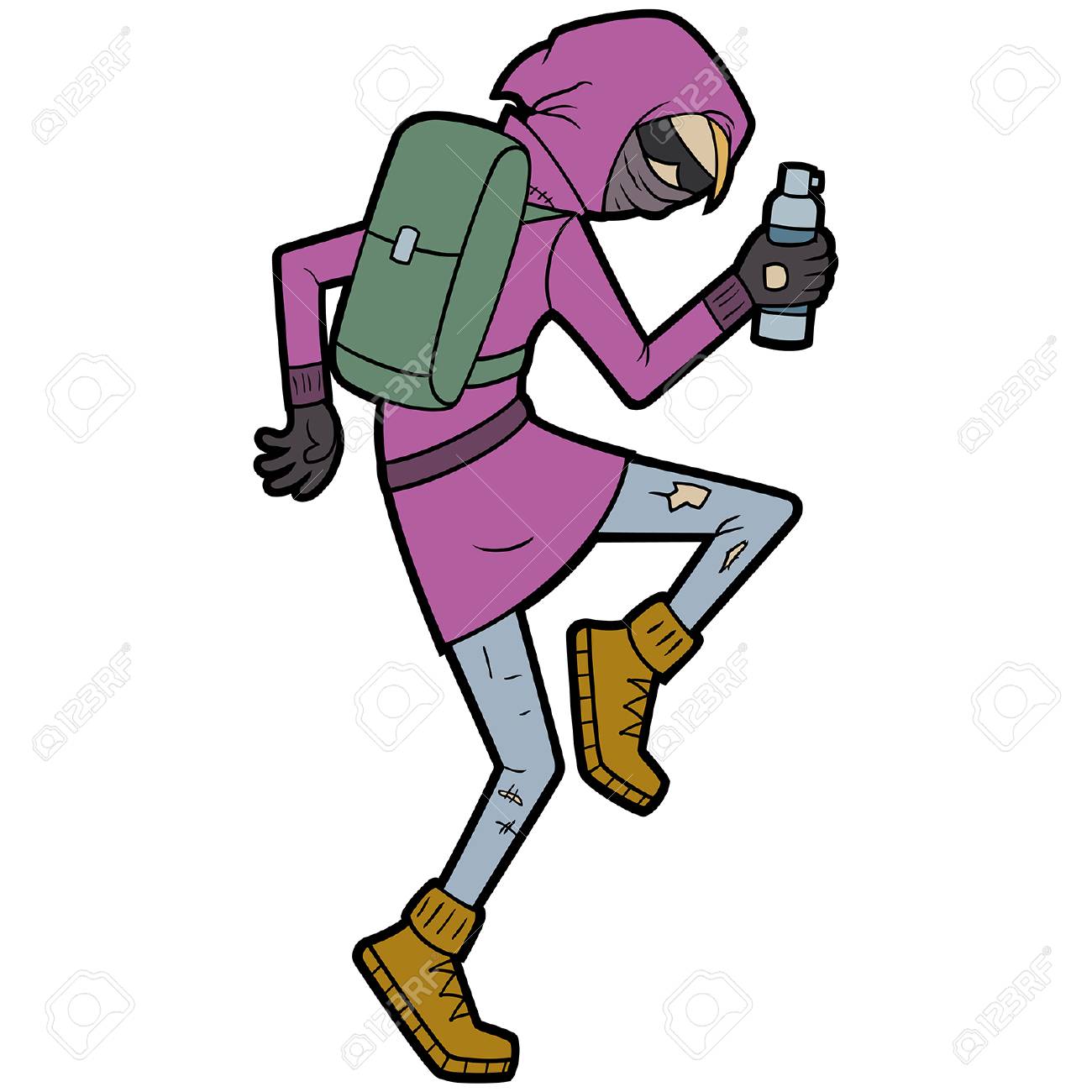 スプレー缶付きイラストフード付きグラフィティタガー マスクに隠された顔のイラスト素材 ベクタ Image