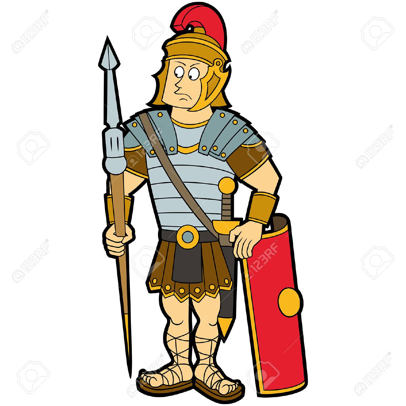盾 剣闘士 ランスを持つローマ軍団兵士のイラストのイラスト素材 ベクタ Image
