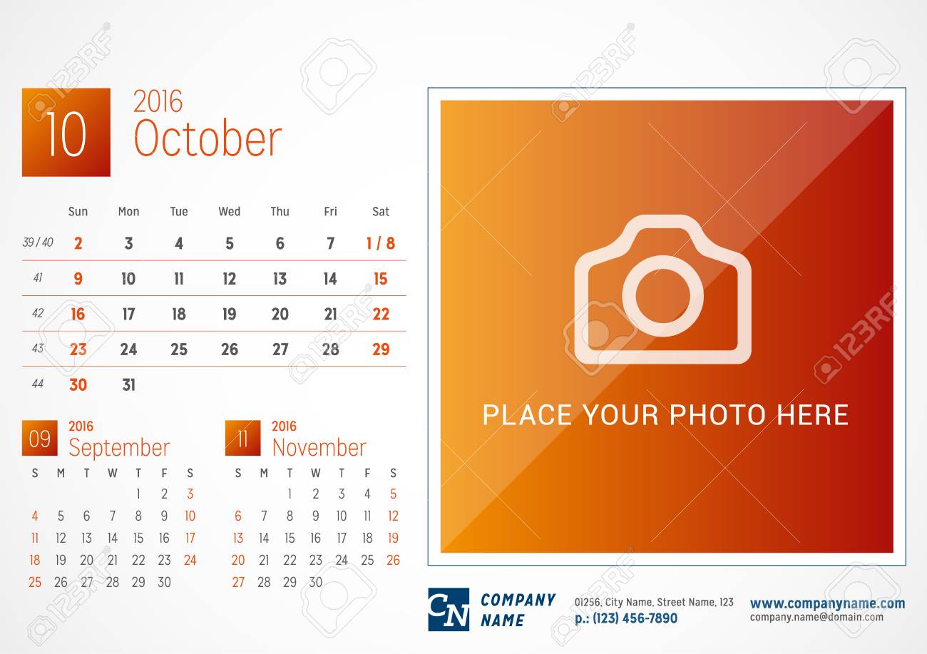 desk calendar 2016 vector print template october week starts
