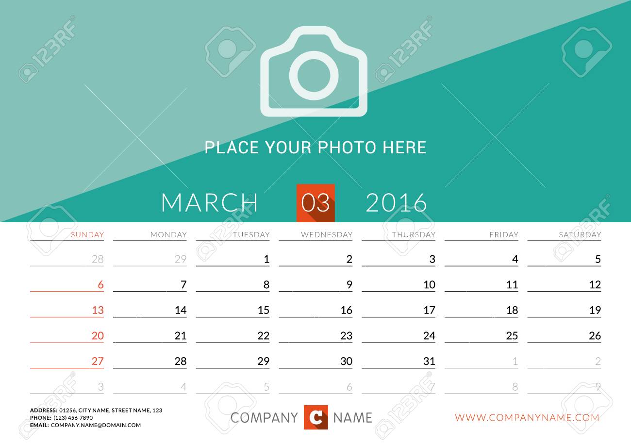 desk calendar 2016 vector print template march week starts