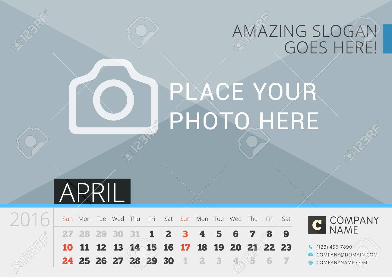 desk calendar 2016 vector print template with place for photo