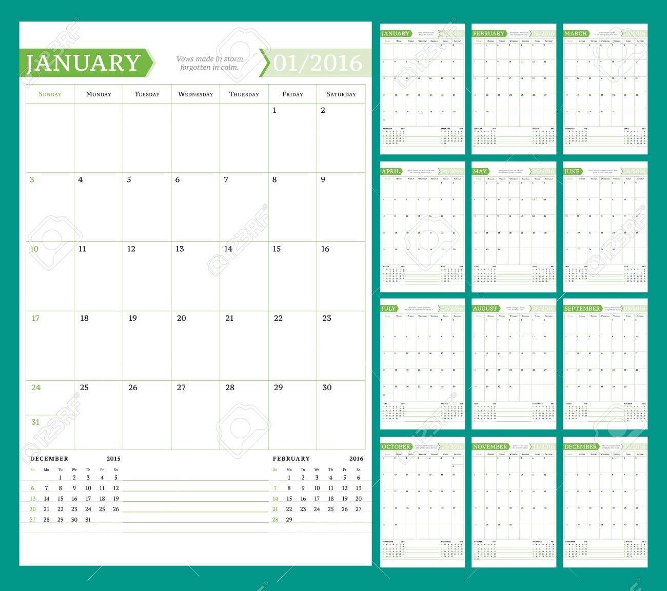monthly calendar with notes