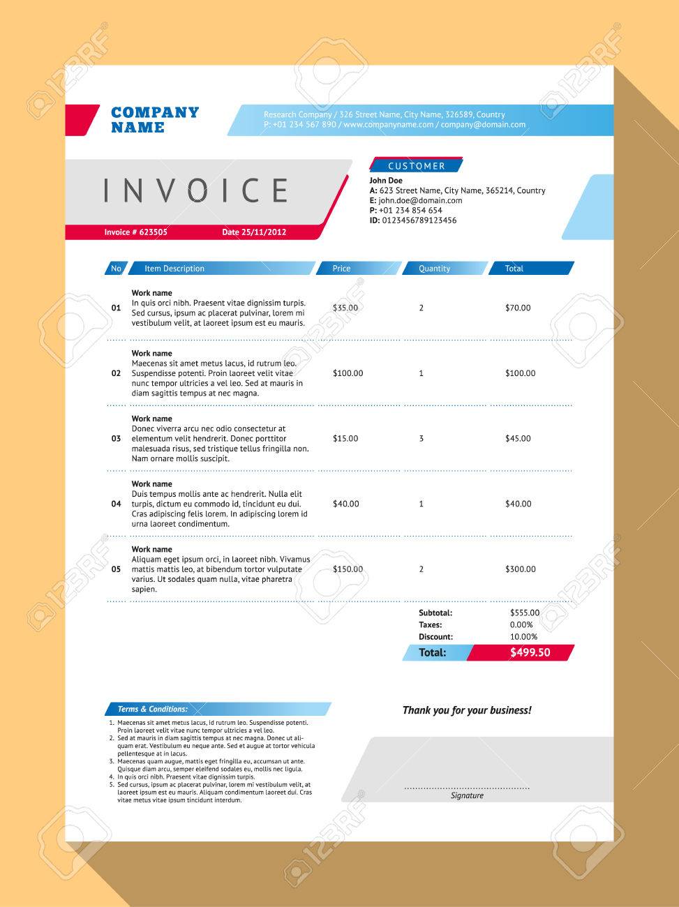vector customizable invoice form template design vector form template design