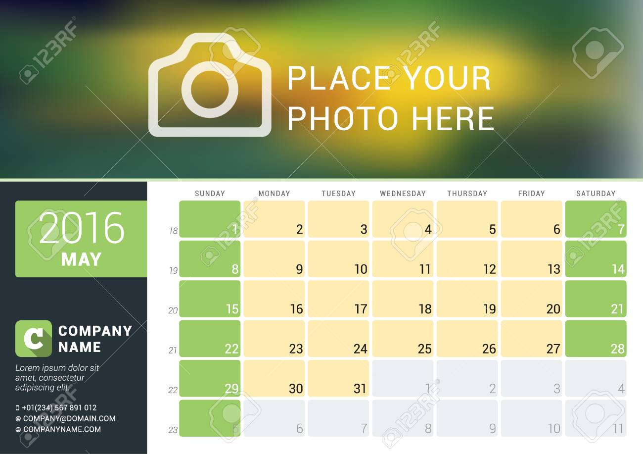 16 年 5 月のカレンダー テンプレートです 週は日曜日から開始します プランナーのデザイン印刷のテンプレートです ベクトルのカレンダーです 文具デザインのイラスト素材 ベクタ Image