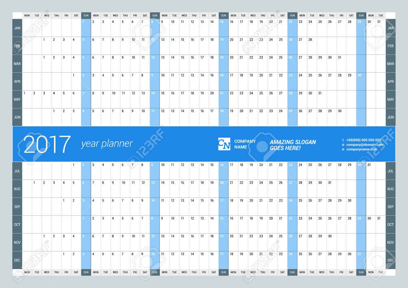 yearly wall calendar planner template for 2017 year vector design