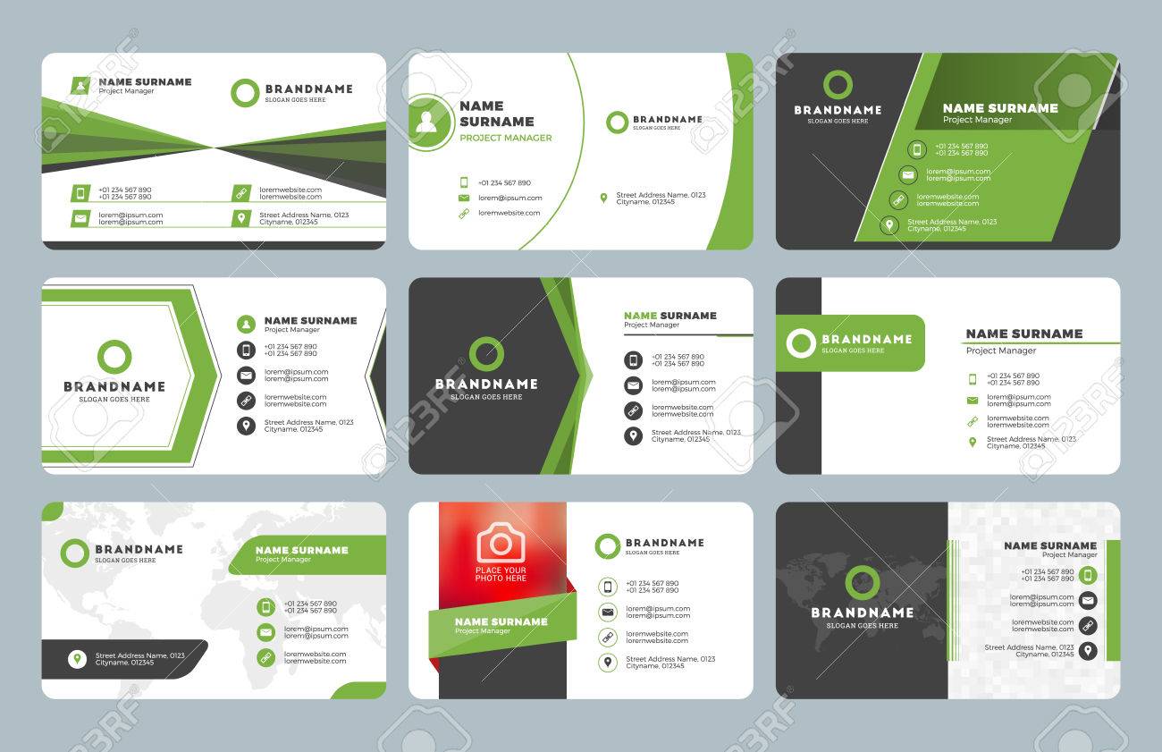 Set of modern business card print templates. Personal visiting card with company logo. Clean flat design. Vector illustration - 59589979 Set of modern business card print templates. Personal visiting card with company logo. Clean flat design. Vector illustration - 59589979