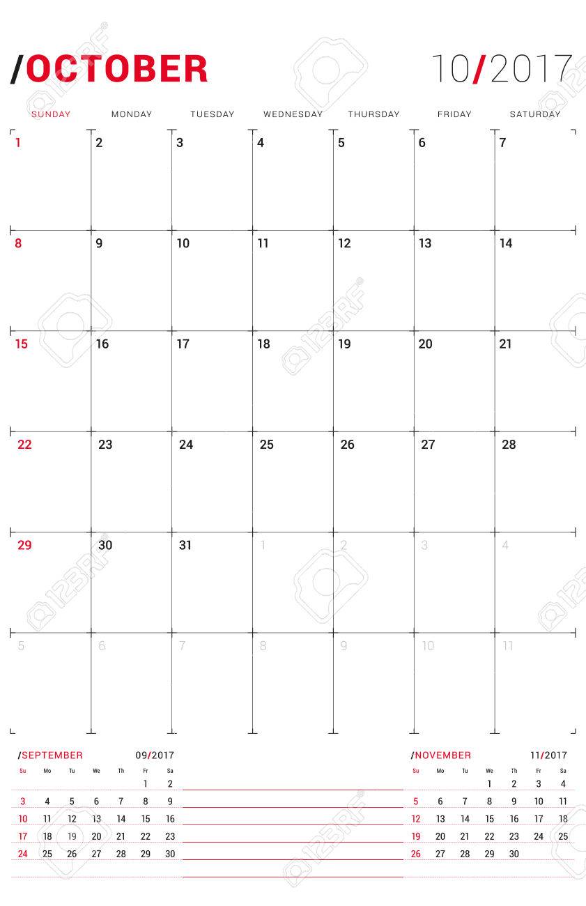 october 2017 vector print template monthly calendar planner