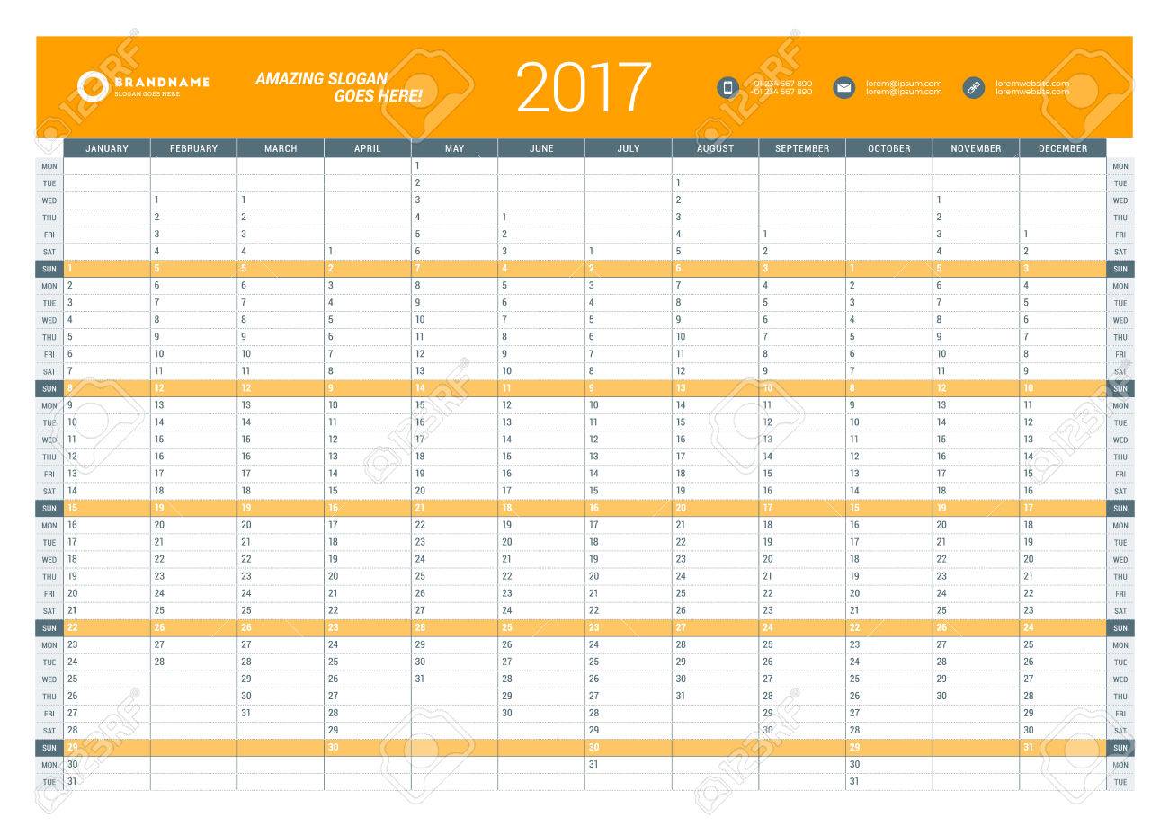 yearly calendar planner template for 2017 year vector design yearly calendar planner