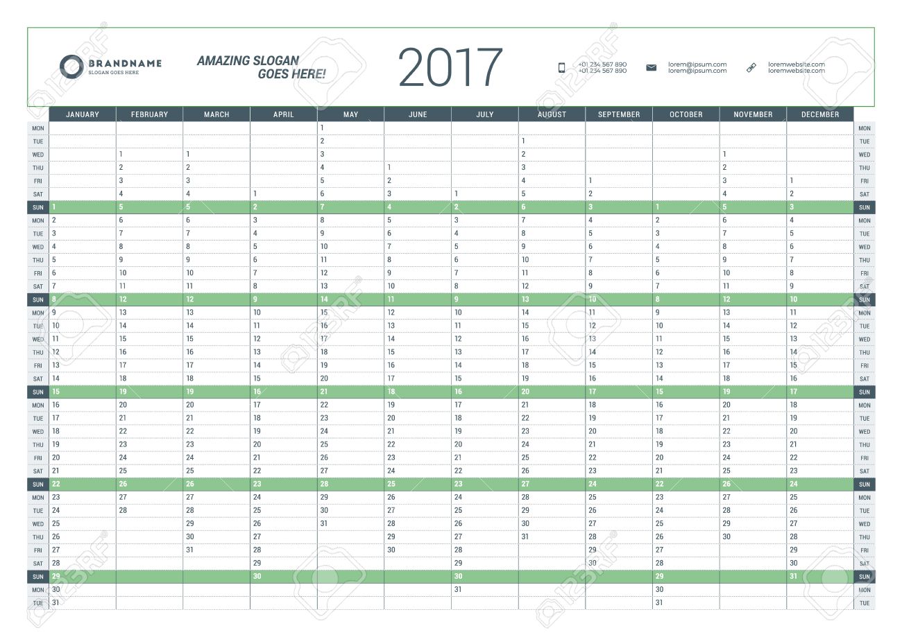 yearly calendar planner template for 2017 year vector design