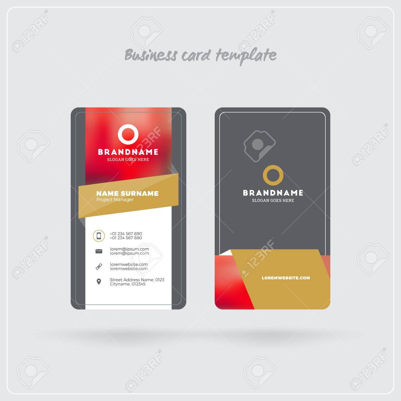 Download Golden And Gray Vertical Business Card Print Template Double Sided Royalty Free Cliparts Vectors And Stock Illustration Image 69366180