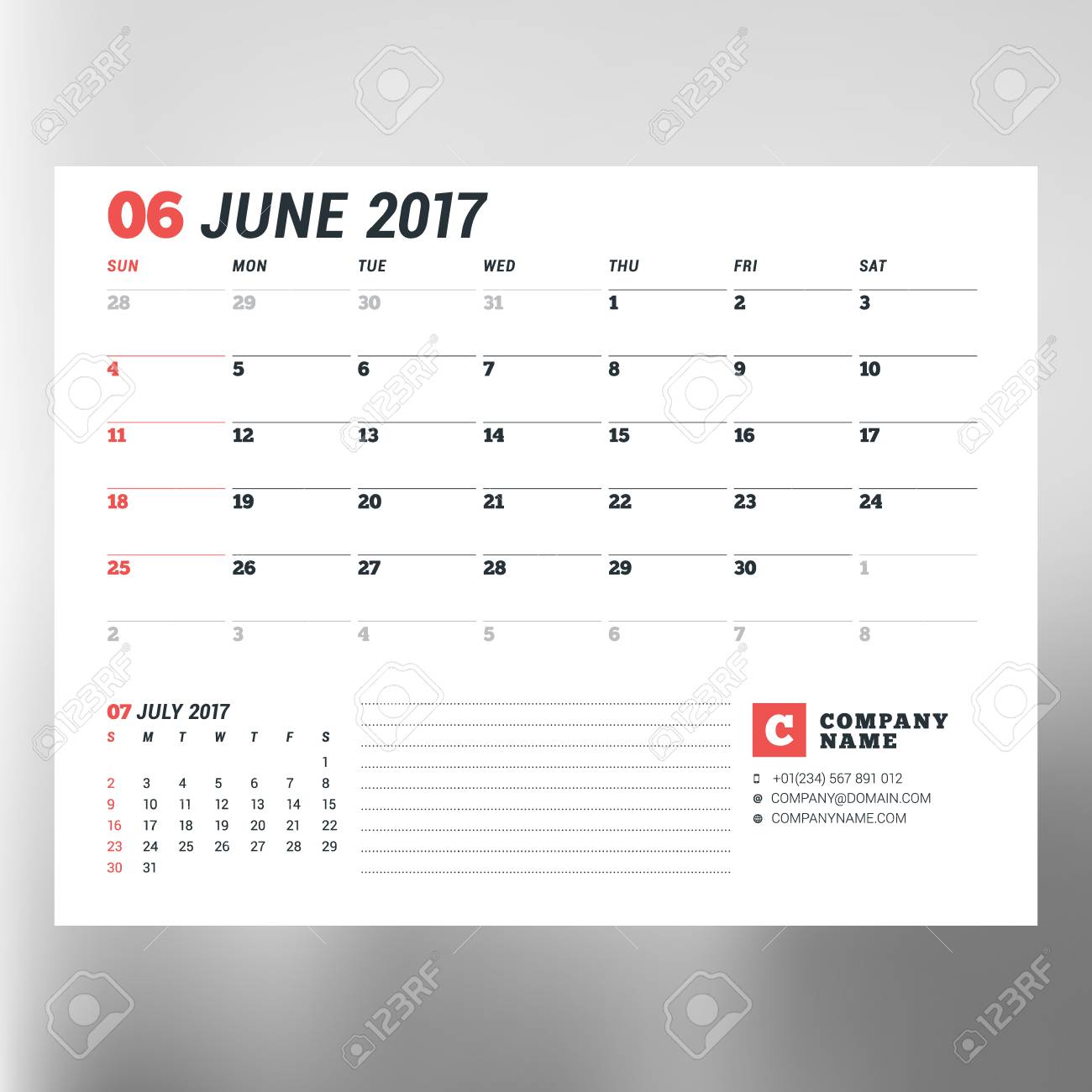 calendar planner template for june 2017 week starts sunday