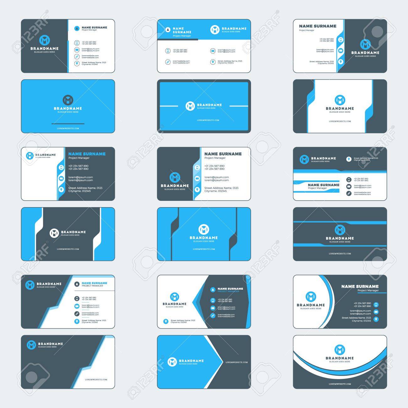 set of modern business card print templates horizontal business cards blue and black colors