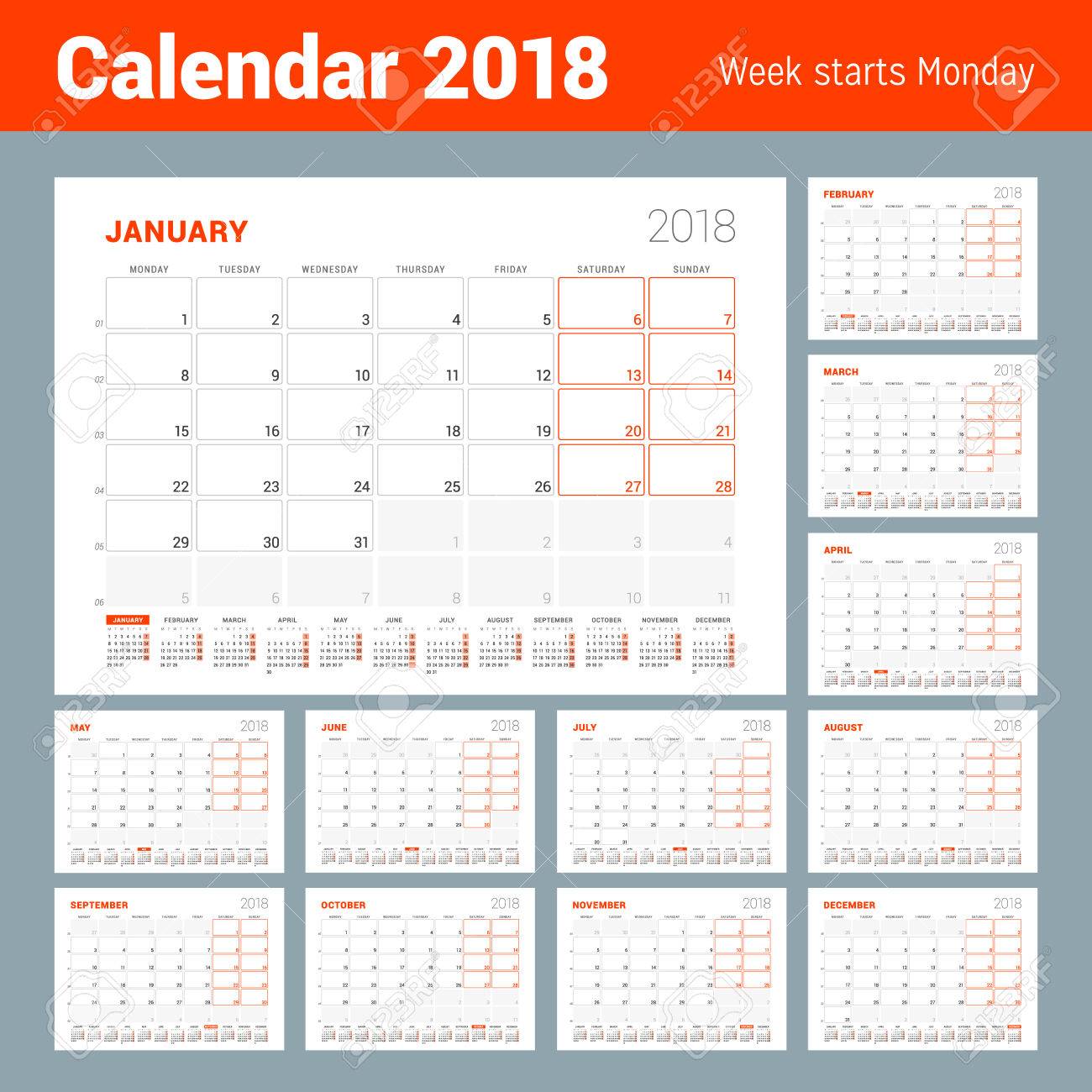 yearly calendar 2018 template