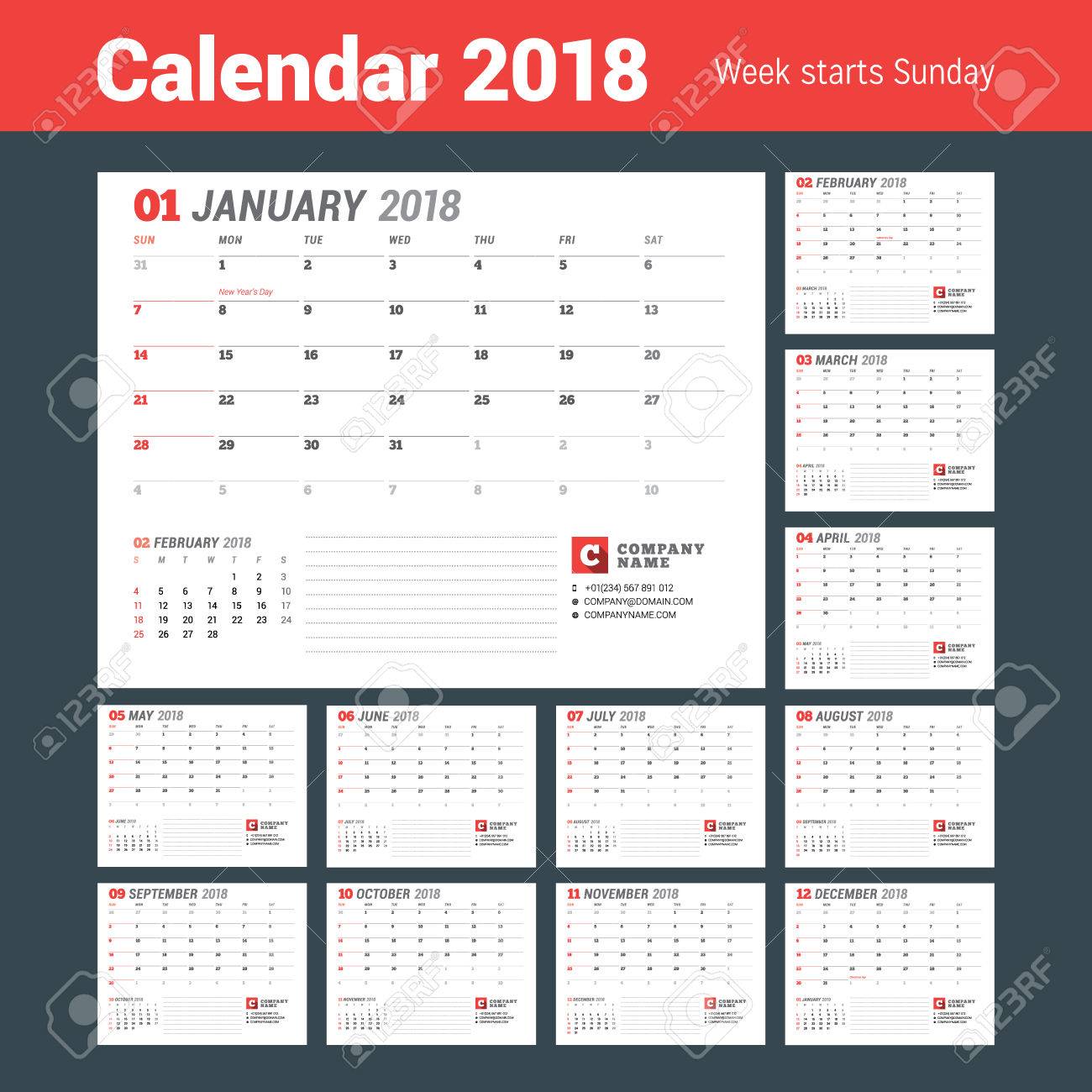 calendar template for 2018