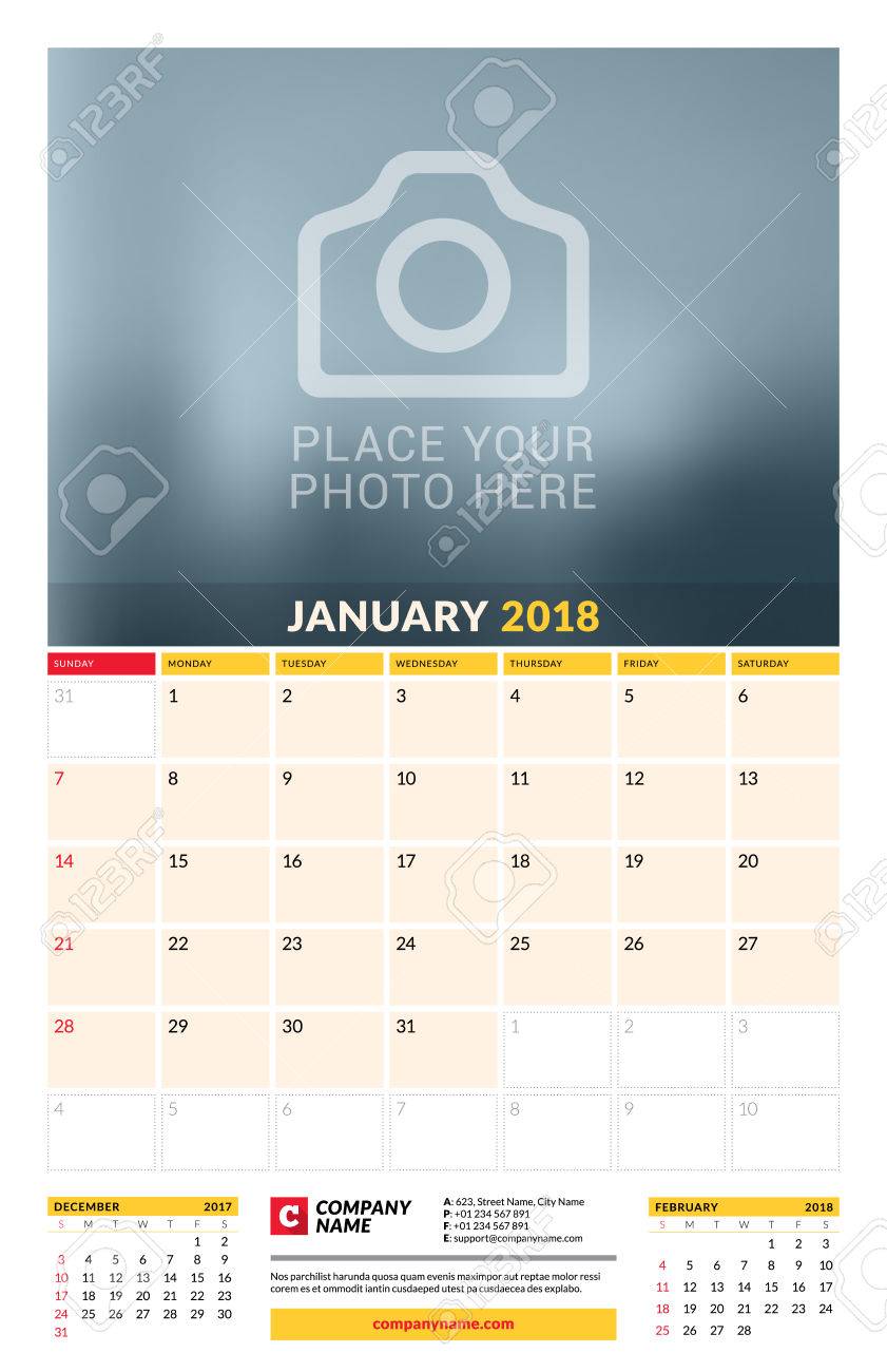 vector calendar planner template for 2018 year january vector