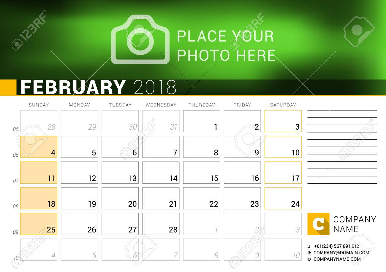 calendar for february 2018 vector design print template with