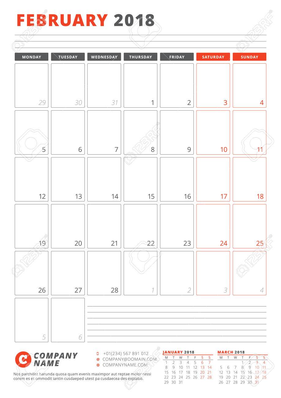 february 2018 weekly calendar
