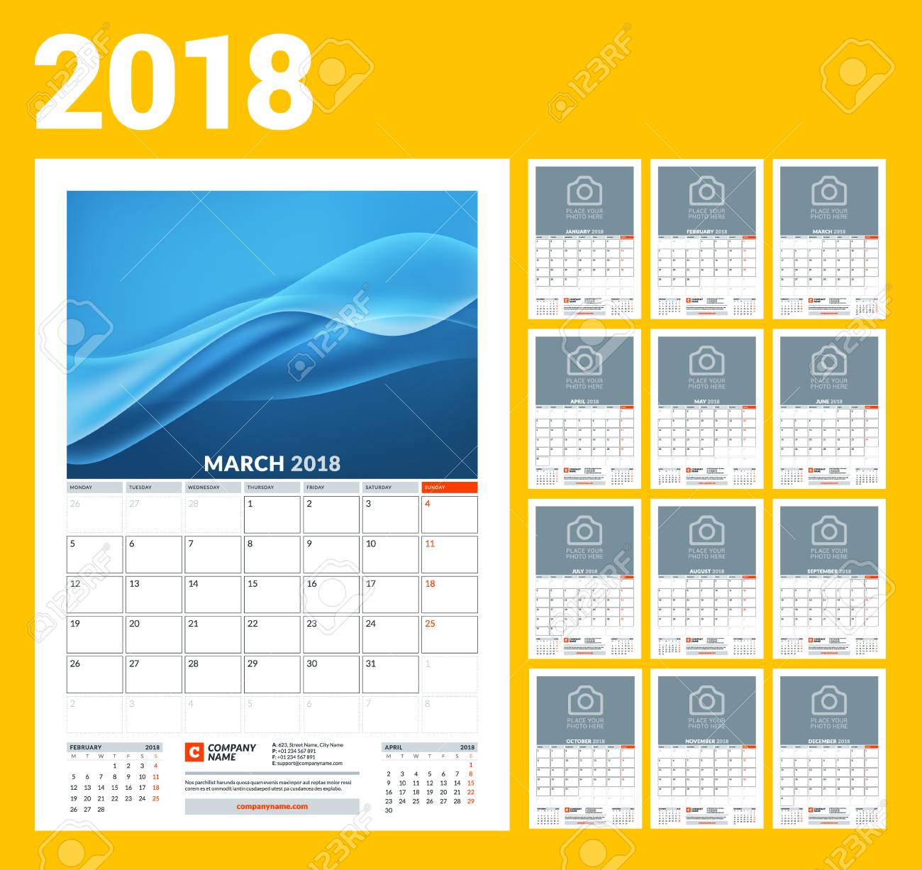 wall calendar template for 2018 year vector illustration set wall calendar template