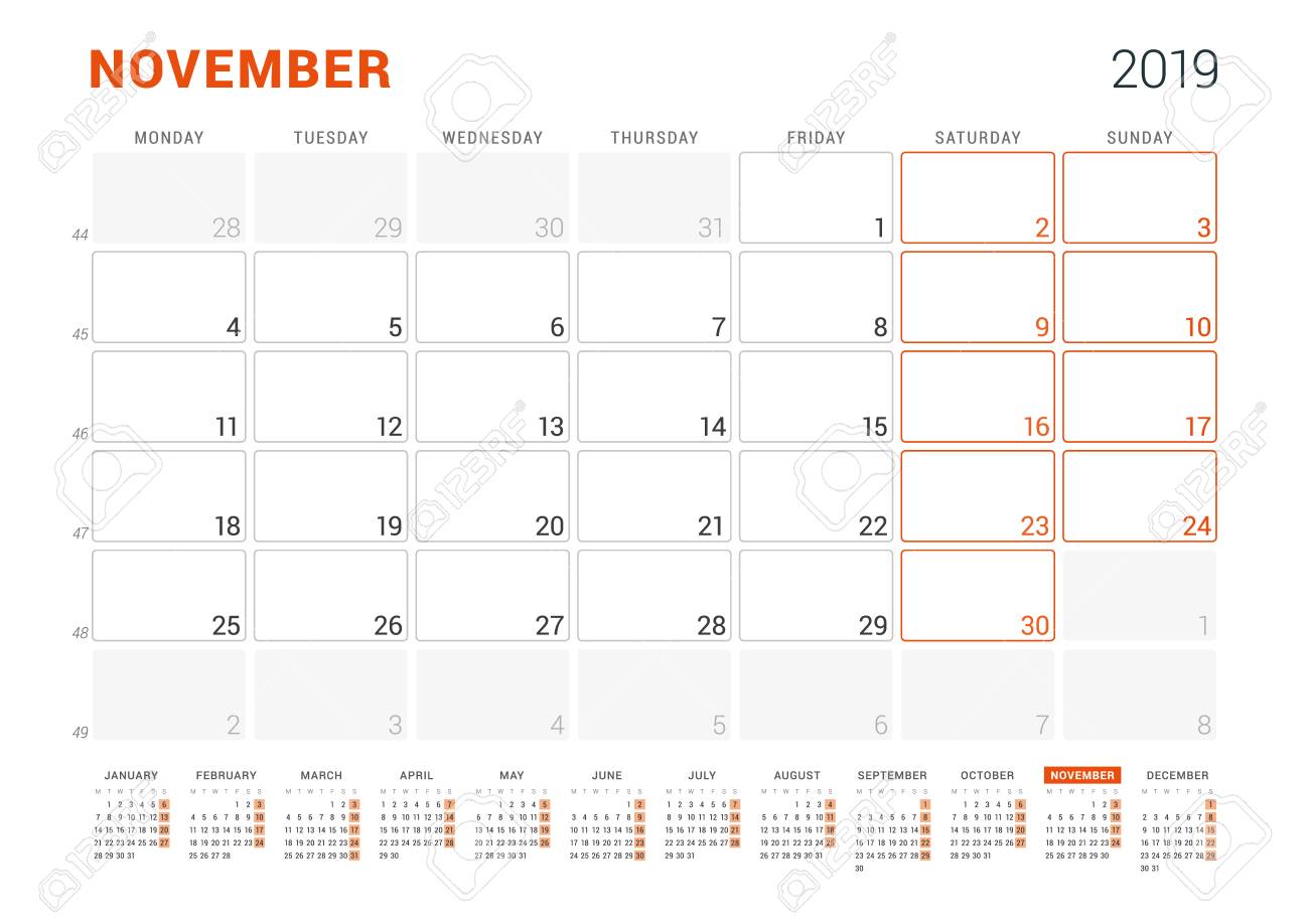november 2019 calendar planner for 2019 year vector design 2019 november calendars to print