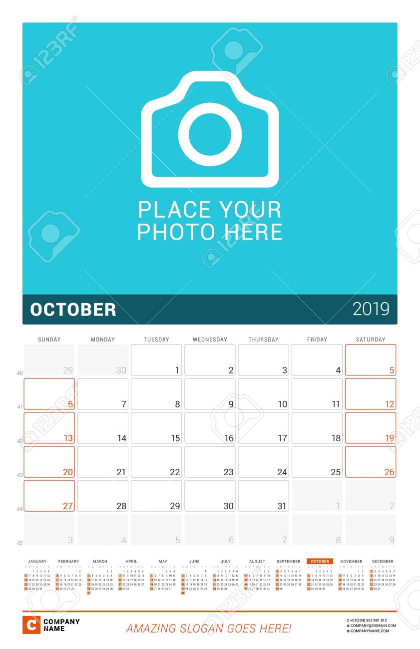 Octubre De 2019 Calendario De Pared Para El Ano 2019 Plantilla