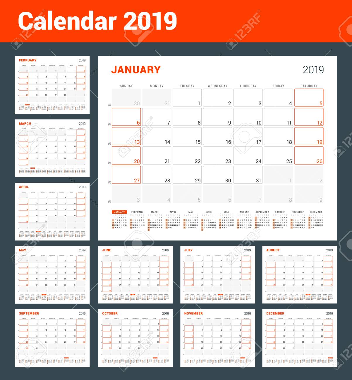 calendar planner for 2019 year vector design print template calendar print template