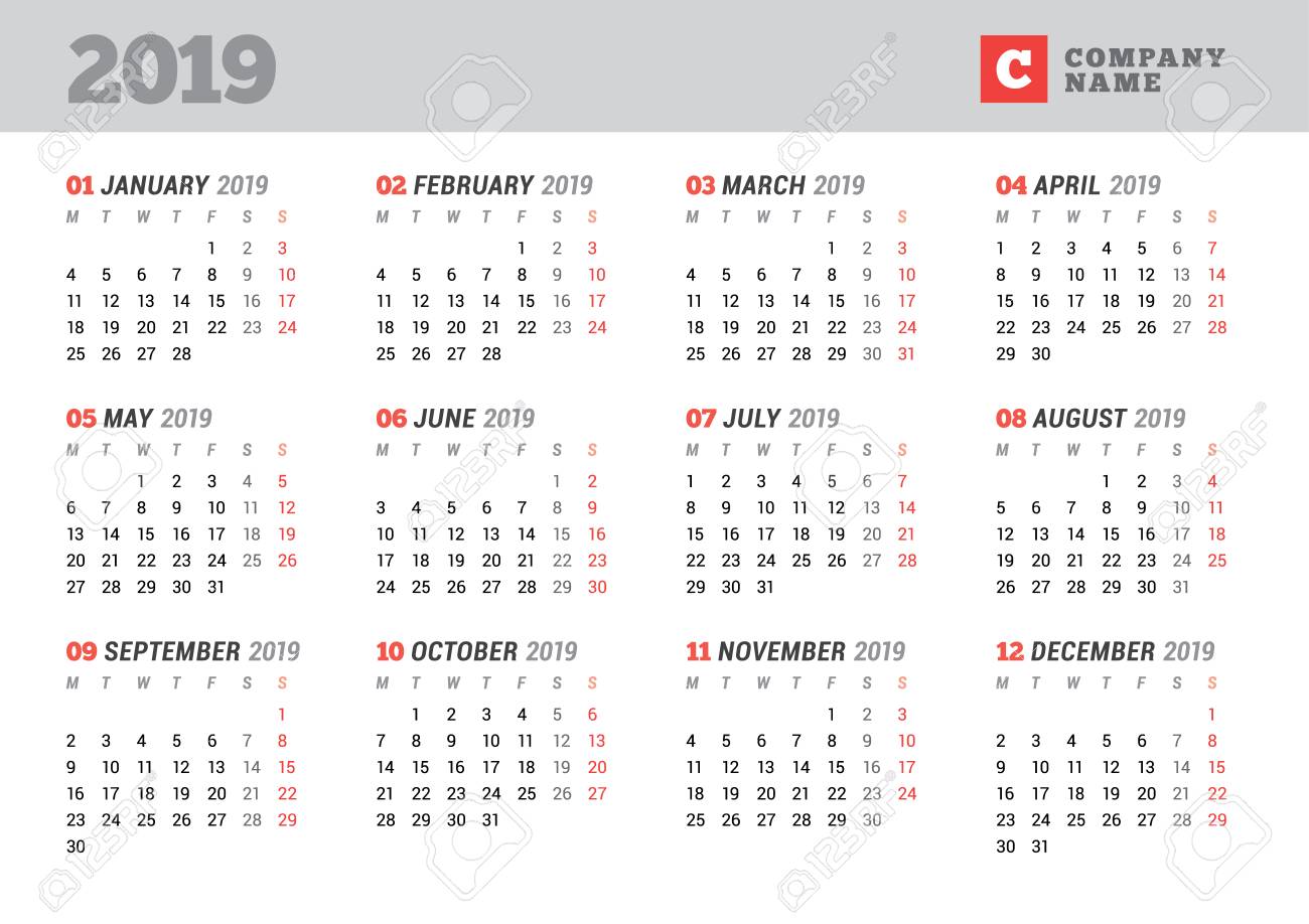 calendar template for 2019 year stationery design week starts 12 month calendar template 2019