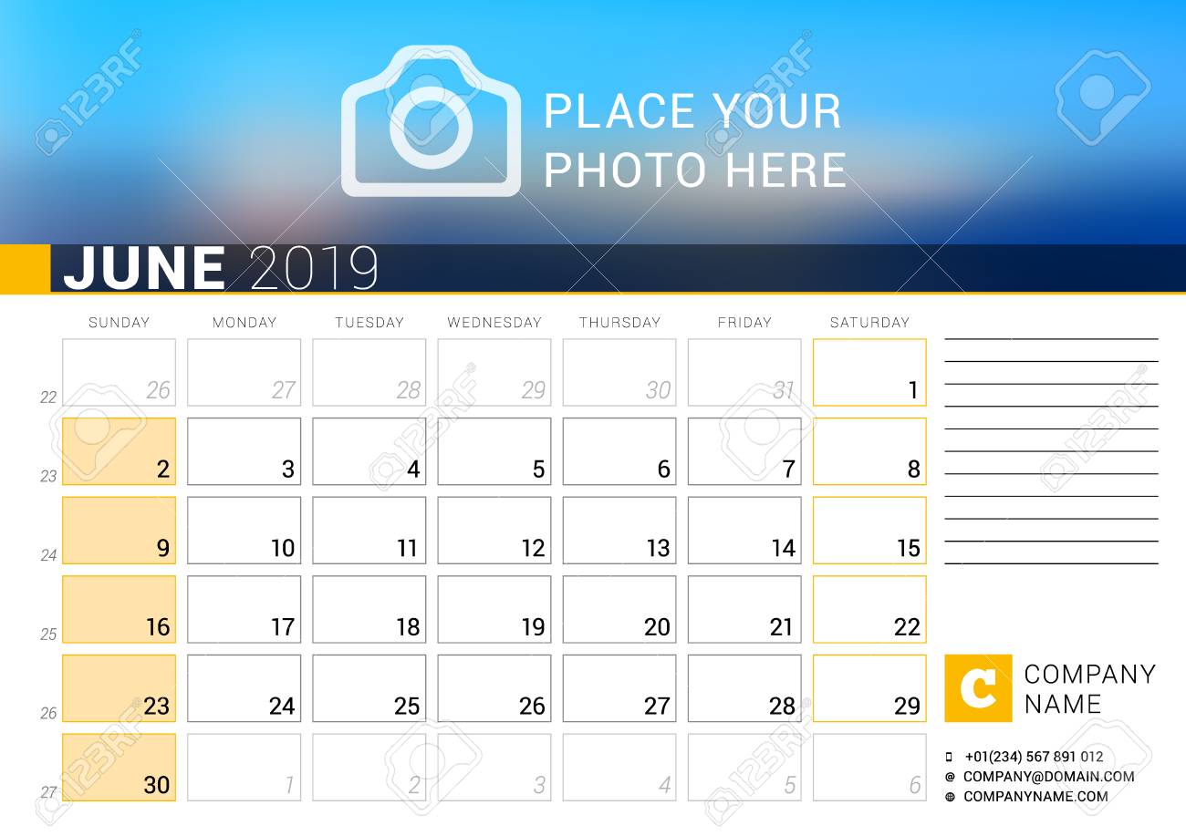 calendar for june 2019 vector design print template with place june 2019 template