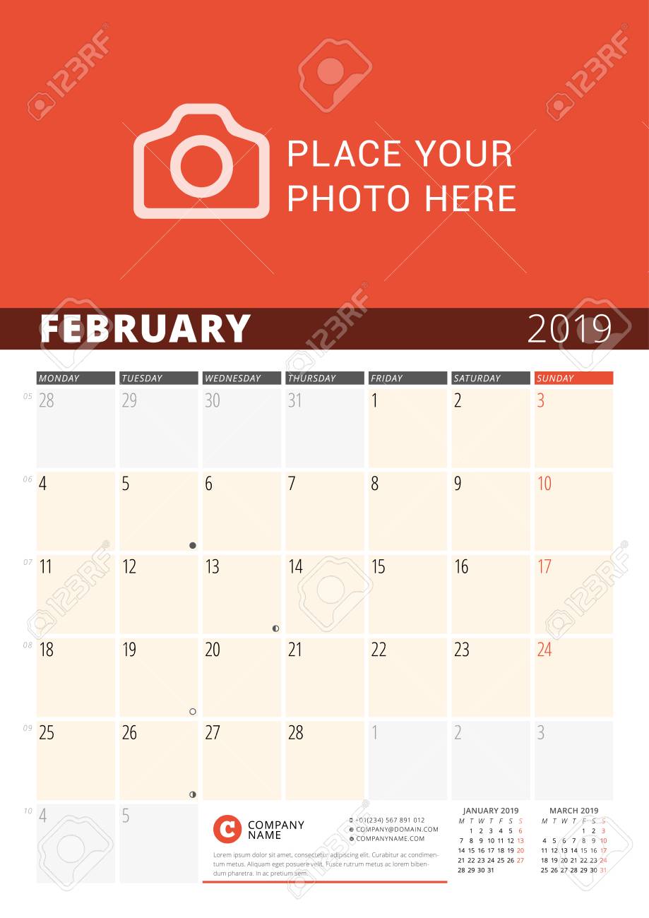 2019 Design Template.. Wall for Planner Print Vector Calendar Year.