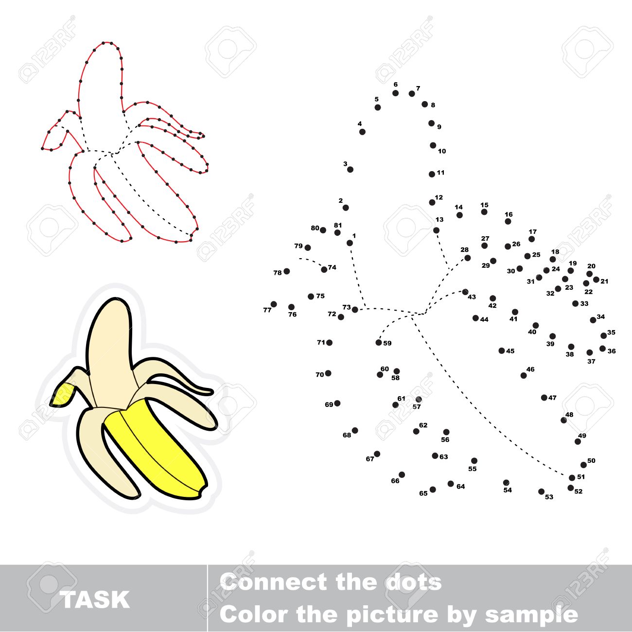 une los puntos y encontrar la imagen oculta de plátano trazar juego