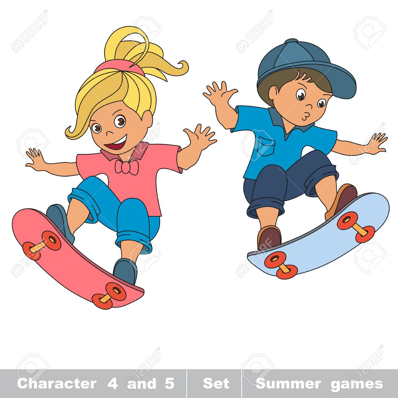 Skateboarding. Boy And Girl On Skates. Summer Outdoor Games For Children.  Kids Summer Sport. Royalty Free SVG, Cliparts, Vectors, and Stock  Illustration. Image 45163056., image size:1300x1300