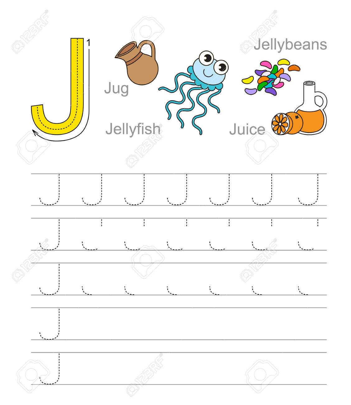 worksheet Handwriting Tracing Worksheets vector exercise illustrated alphabet learn handwriting tracing worksheet for letter j stock vector